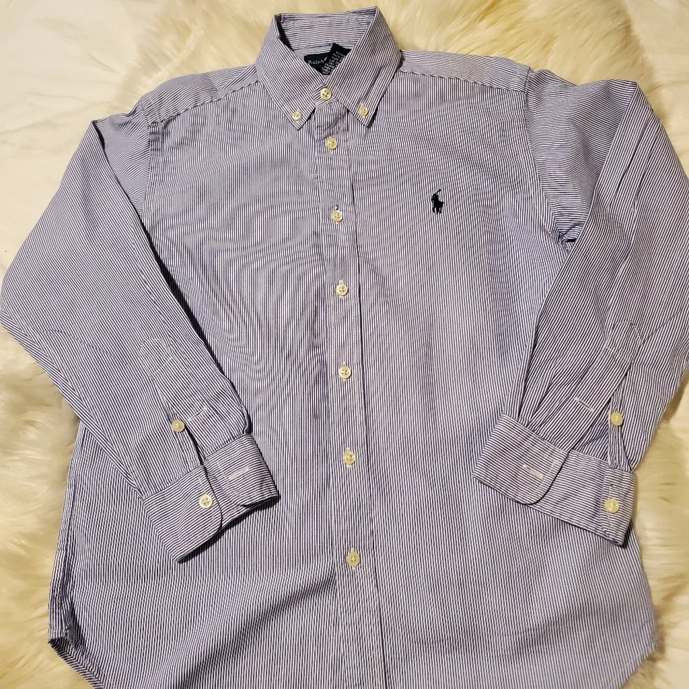 Ralph Lauren Polo Striped Button Down Shirt, boys size 10-12, Blue And White
